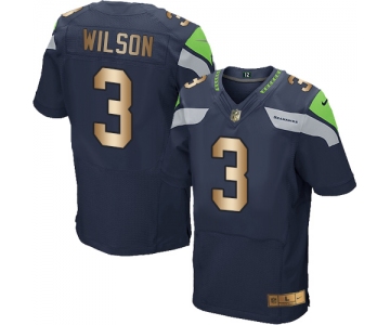 Nike Seahawks #3 Russell Wilson Steel Blue Team Color Men's Stitched NFL Elite Gold Jersey