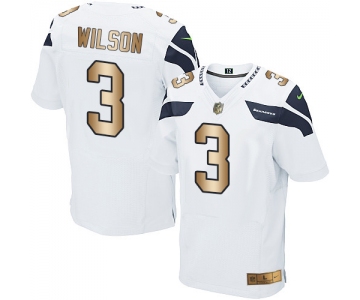 Nike Seahawks #3 Russell Wilson White Men's Stitched NFL Elite Gold Jersey