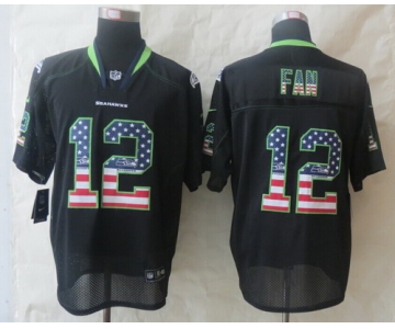 Nike Seattle Seahawks #12 Fan 2014 USA Flag Fashion Black Elite Jersey