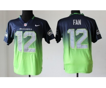 Nike Seattle Seahawks #12 Fan Navy Blue/Green Fadeaway Elite Jersey