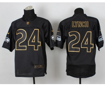 Nike Seattle Seahawks #24 Marshawn Lynch 2014 All Black/Gold Elite Jersey