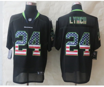 Nike Seattle Seahawks #24 Marshawn Lynch 2014 USA Flag Fashion Black Elite Jersey