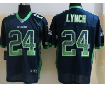 Nike Seattle Seahawks #24 Marshawn Lynch Drift Fashion Blue Elite Jersey