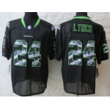 Nike Seattle Seahawks #24 Marshawn Lynch Lights Out Black Ornamented Elite Jersey