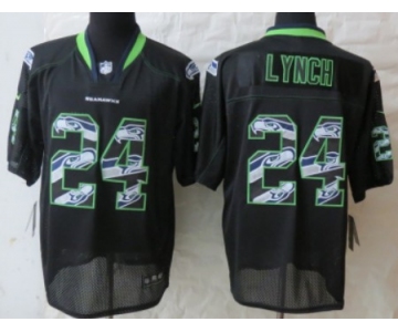 Nike Seattle Seahawks #24 Marshawn Lynch Lights Out Black Ornamented Elite Jersey