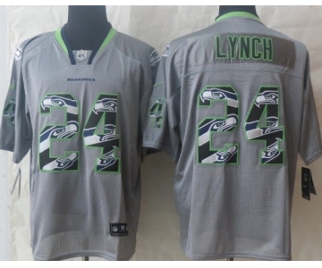 Nike Seattle Seahawks #24 Marshawn Lynch Lights Out Gray Ornamented Elite Jersey