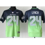 Nike Seattle Seahawks #24 Marshawn Lynch Navy Blue/Green Fadeaway Elite Jersey