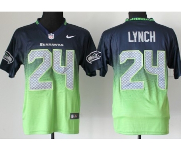 Nike Seattle Seahawks #24 Marshawn Lynch Navy Blue/Green Fadeaway Elite Jersey