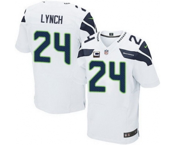 Nike Seattle Seahawks #24 Marshawn Lynch White C Patch Elite Jersey