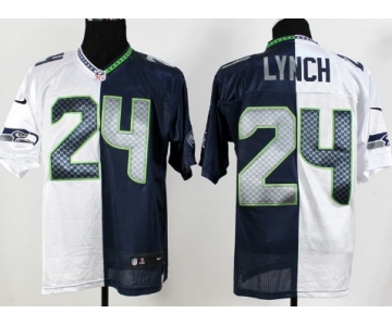 Nike Seattle Seahawks #24 Marshawn Lynch White/Navy Blue Two Tone Elite Jersey