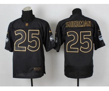 Nike Seattle Seahawks #25 Richard Sherman 2014 All Black/Gold Elite Jersey