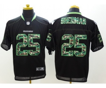 Nike Seattle Seahawks #25 Richard Sherman Black With Camo Elite Jersey