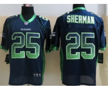 Nike Seattle Seahawks #25 Richard Sherman Drift Fashion Blue Elite Jersey