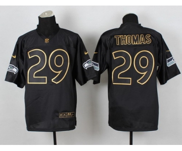 Nike Seattle Seahawks #29 Earl Thomas 2014 All Black/Gold Elite Jersey