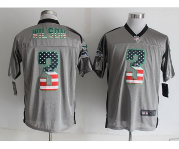 Nike Seattle Seahawks #3 Russell Wilson 2014 USA Flag Fashion Gray Elite Jersey