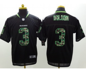 Nike Seattle Seahawks #3 Russell Wilson Black With Camo Elite Jersey