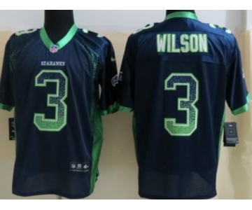 Nike Seattle Seahawks #3 Russell Wilson Drift Fashion Blue Elite Jersey