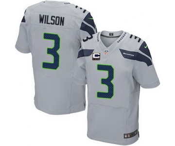 Nike Seattle Seahawks #3 Russell Wilson Gray C Patch Elite Jersey