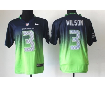 Nike Seattle Seahawks #3 Russell Wilson Navy Blue/Green Fadeaway Elite Jersey