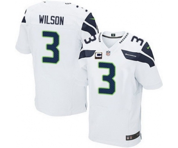 Nike Seattle Seahawks #3 Russell Wilson White C Patch Elite Jersey