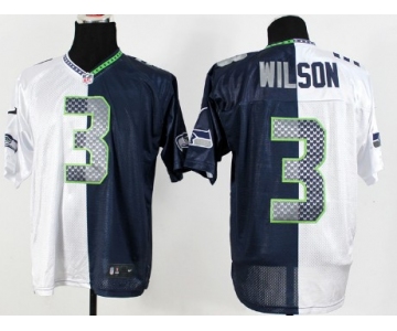 Nike Seattle Seahawks #3 Russell Wilson White/Navy Blue Two Tone Elite Jersey