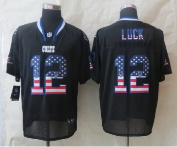 Nike Indianapolis Colts #12 Andrew Luck 2014 USA Flag Fashion Black Elite Jersey