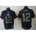 Nike Indianapolis Colts #12 Andrew Luck Black With Camo Elite Jersey