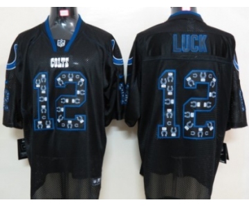 Nike Indianapolis Colts #12 Andrew Luck Lights Out Black Ornamented Elite Jersey