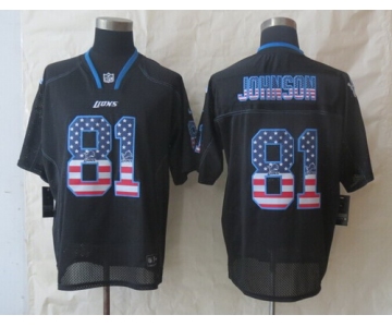 Nike Detroit Lions #81 Calvin Johnson 2014 USA Flag Fashion Black Elite Jersey
