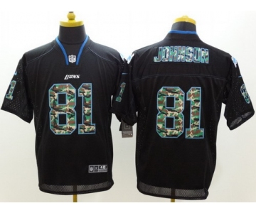 Nike Detroit Lions #81 Calvin Johnson Black With Camo Elite Jersey