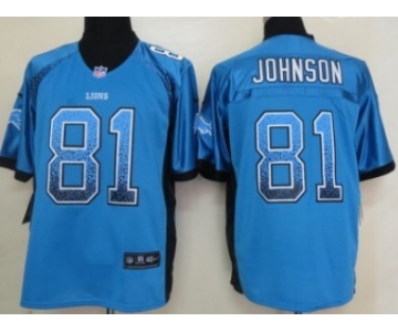 Nike Detroit Lions #81 Calvin Johnson Drift Fashion Blue Elite Jersey