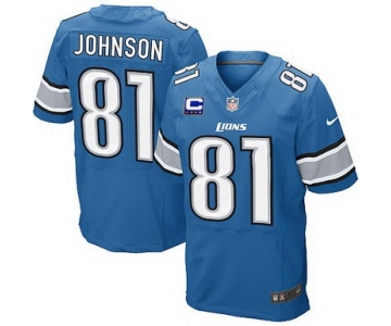 Nike Detroit Lions #81 Calvin Johnson Light Blue C Patch Elite Jersey