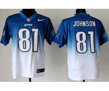Nike Detroit Lions #81 Calvin Johnson Light Blue/White Fadeaway Elite Jersey
