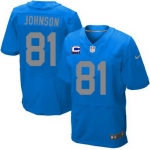 Nike Detroit Lions #81 Calvin Johnson Navy Blue C Patch Elite Jersey