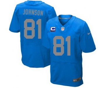 Nike Detroit Lions #81 Calvin Johnson Navy Blue C Patch Elite Jersey