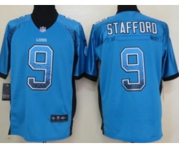 Nike Detroit Lions #9 Matthew Stafford Drift Fashion Blue Elite Jersey