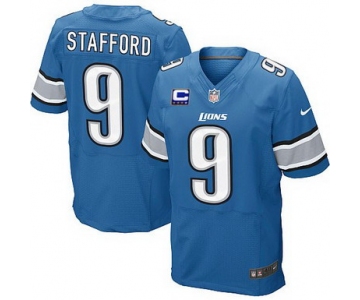 Nike Detroit Lions #9 Matthew Stafford Light Blue C Patch Elite Jersey