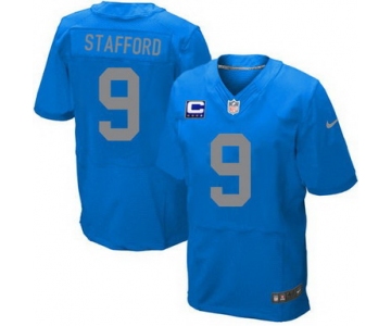 Nike Detroit Lions #9 Matthew Stafford Navy Blue C Patch Elite Jersey