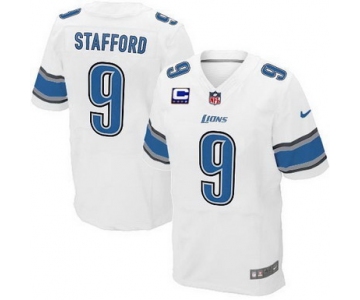 Nike Detroit Lions #9 Matthew Stafford White C Patch Elite Jersey