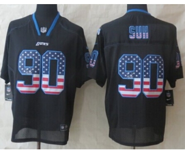 Nike Detroit Lions #90 Ndamukong Suh 2014 USA Flag Fashion Black Elite Jersey