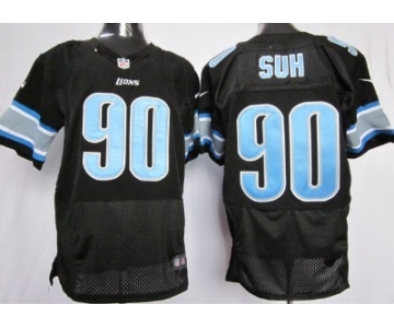 Nike Detroit Lions #90 Ndamukong Suh Black Elite Jersey