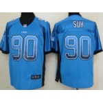 Nike Detroit Lions #90 Ndamukong Suh Drift Fashion Blue Elite Jersey