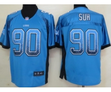 Nike Detroit Lions #90 Ndamukong Suh Drift Fashion Blue Elite Jersey