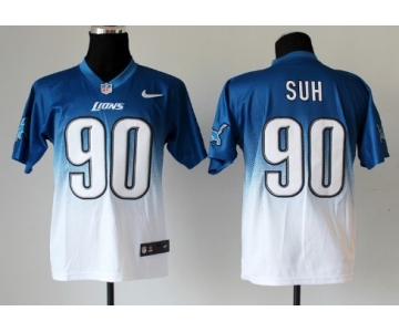 Nike Detroit Lions #90 Ndamukong Suh Light Blue/White Fadeaway Elite Jersey