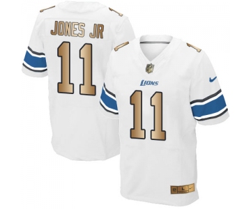 Nike Lions #11 Marvin Jones Jr White Men's Stitched NFL Elite Gold Jersey