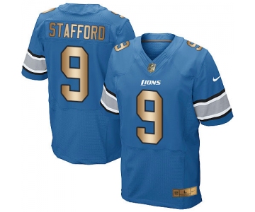 Nike Lions #9 Matthew Stafford Blue Team Color Men's Stitched NFL Elite Gold Jersey