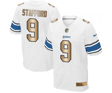 Nike Lions #9 Matthew Stafford White Men's Stitched NFL Elite Gold Jersey