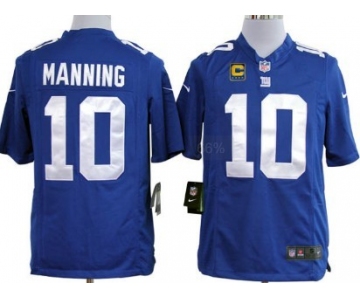 Nike New York Giants #10 Eli Manning Blue C Patch Game Jersey