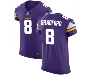 Men's Nike Minnesota Vikings #8 Sam Bradford Purple Team Color Stitched NFL Vapor Untouchable Elite Jersey