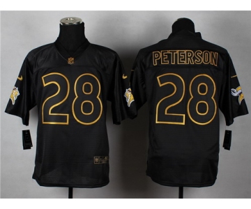 Nike Minnesota Vikings #28 Adrian Peterson 2014 All Black/Gold Elite Jersey